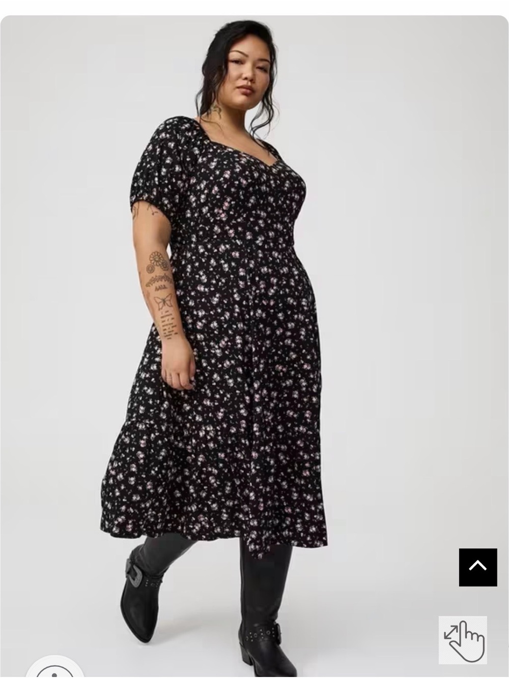 torrid Black Floral Midi Dress with Pink and White Blossoms